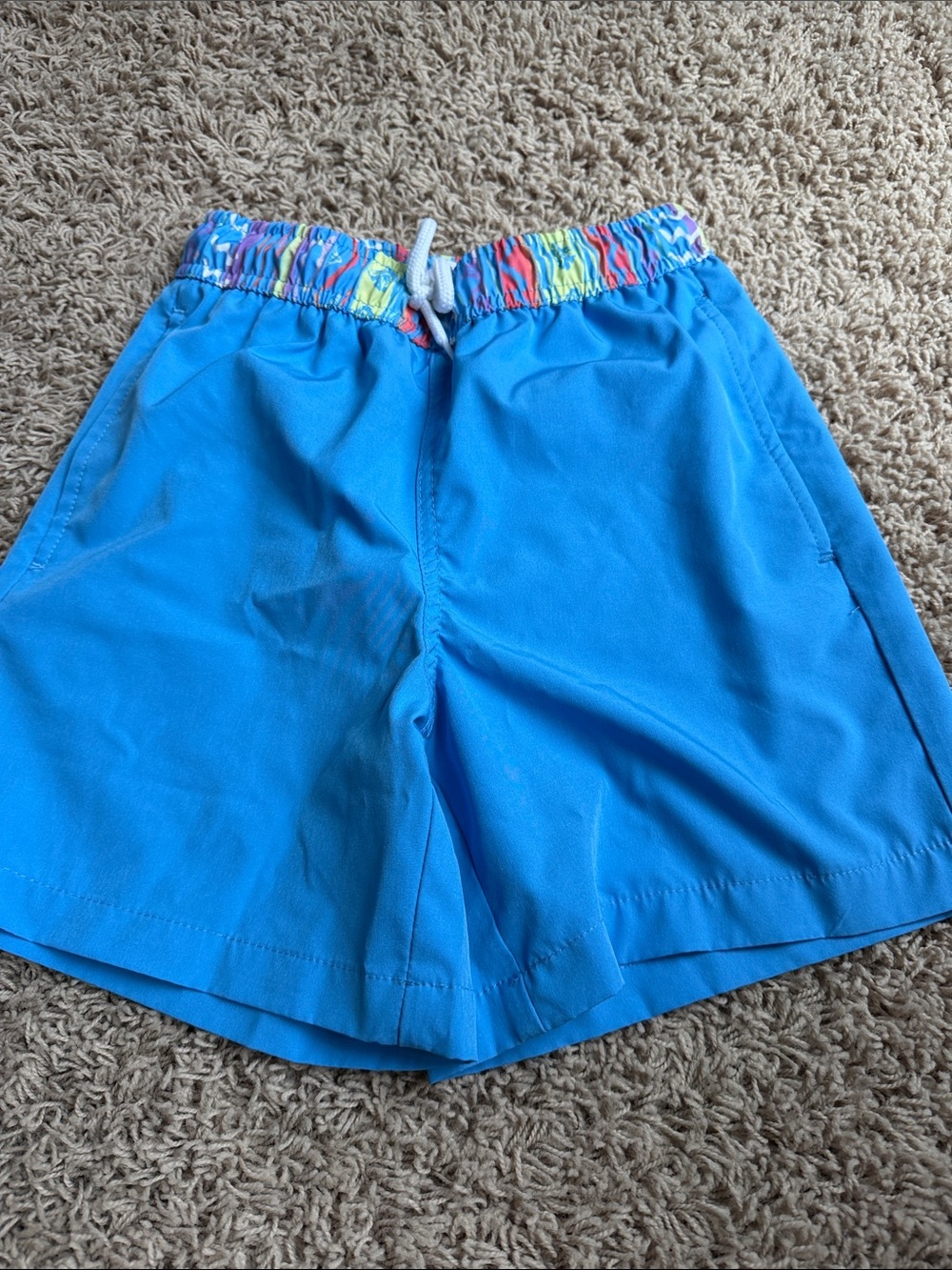 Cabana by Crown & Ivy Bright Blue Kids Swim Shorts with Multicolor Waistband